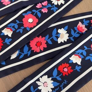 Kate Spade Spring Floral Skinny Scarf - Navy Blue, Pink, Red and White